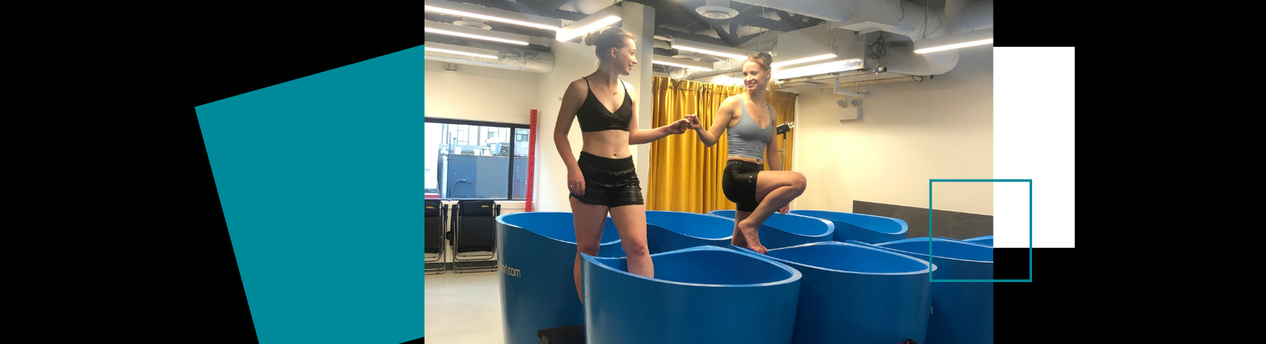 Illustration depicting a person immersed in a pool with steam rising from hot water on one side and icy mist hovering over cold water on the other side, symbolizing the practice of hot and cold plunging for holistic well-being.