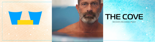 Athlete immersed in a cold plunge tub at The Cove Sports Recovery in Vancouver, recovering after a workout.